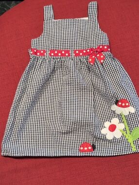 Emily Rose Navy Gingham Sundress with Red Polka Dot Trim, Girls 4T